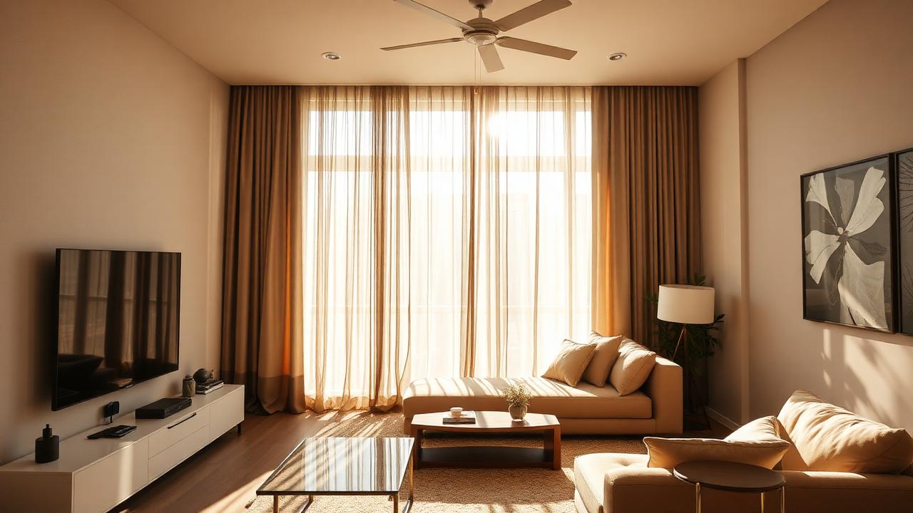 Cortina blackout reduzindo calor em sala de apartamento em Belo Horizonte